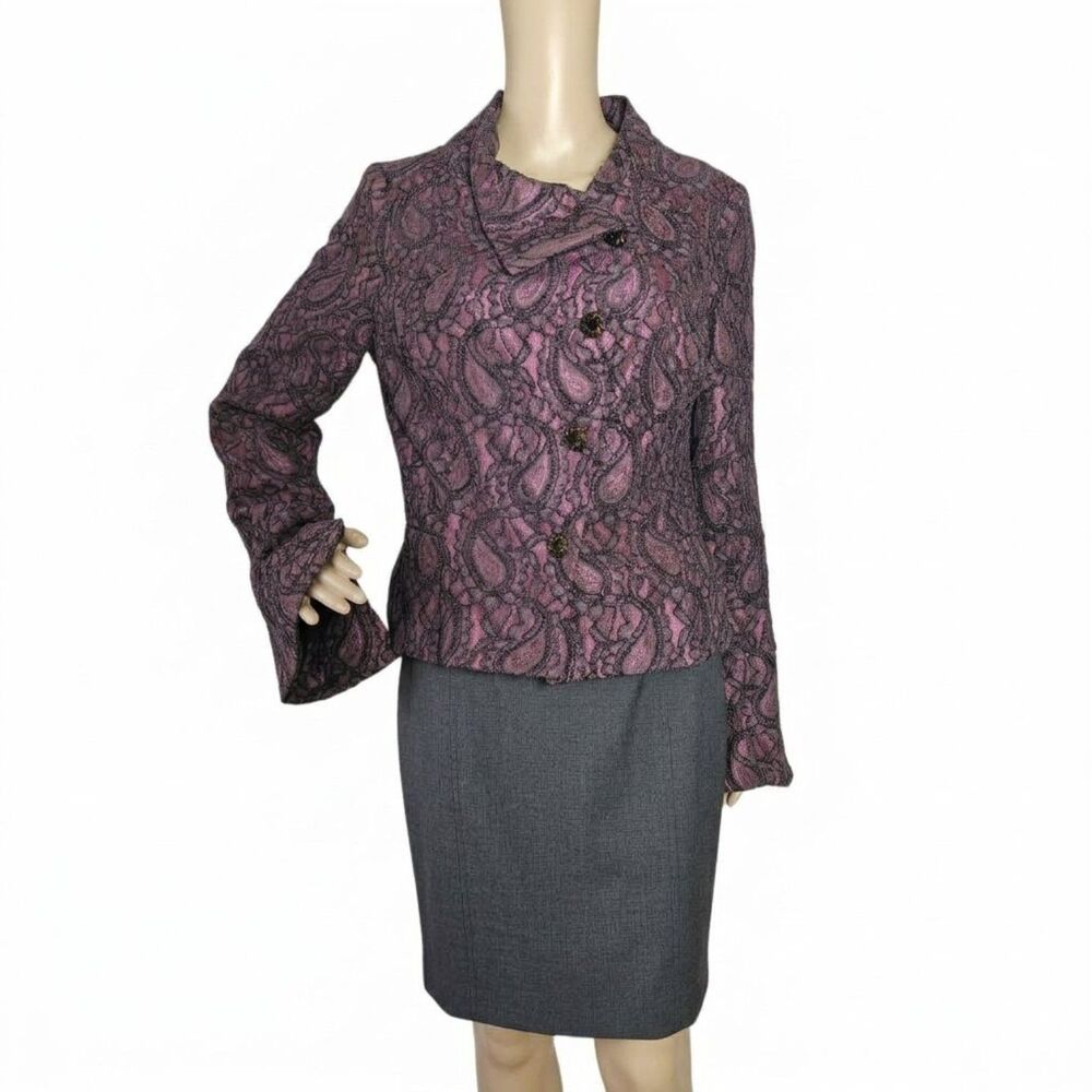 Vintage Walter Baker Lace Asymmetric Blazer Purple Black Small (Tag Size 10)